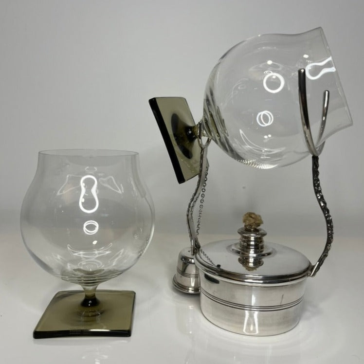 English Silver Plated Brandy Warmer + German Crystal Snifter Set