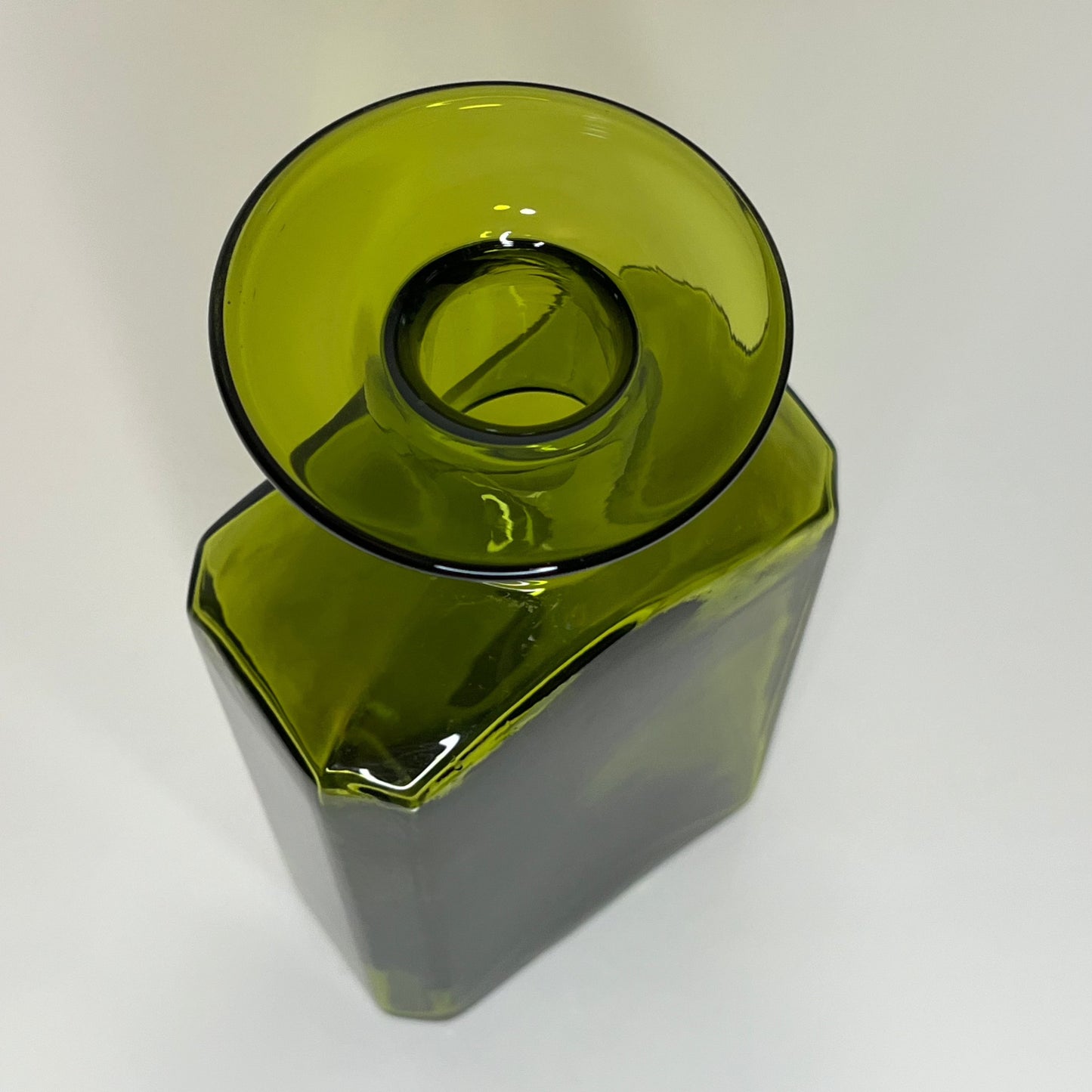 Mid Century Olive Green Rainbow Glass Decanter