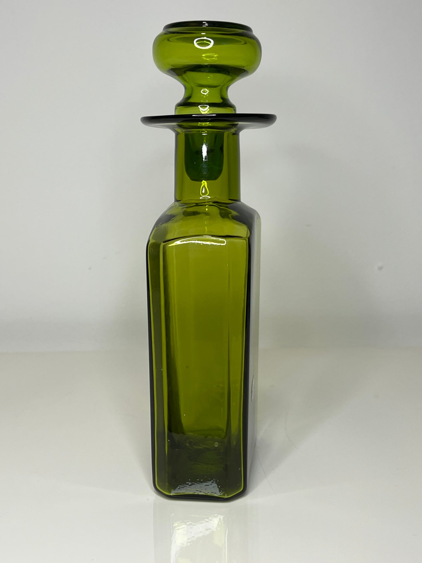 Mid Century Olive Green Rainbow Glass Decanter