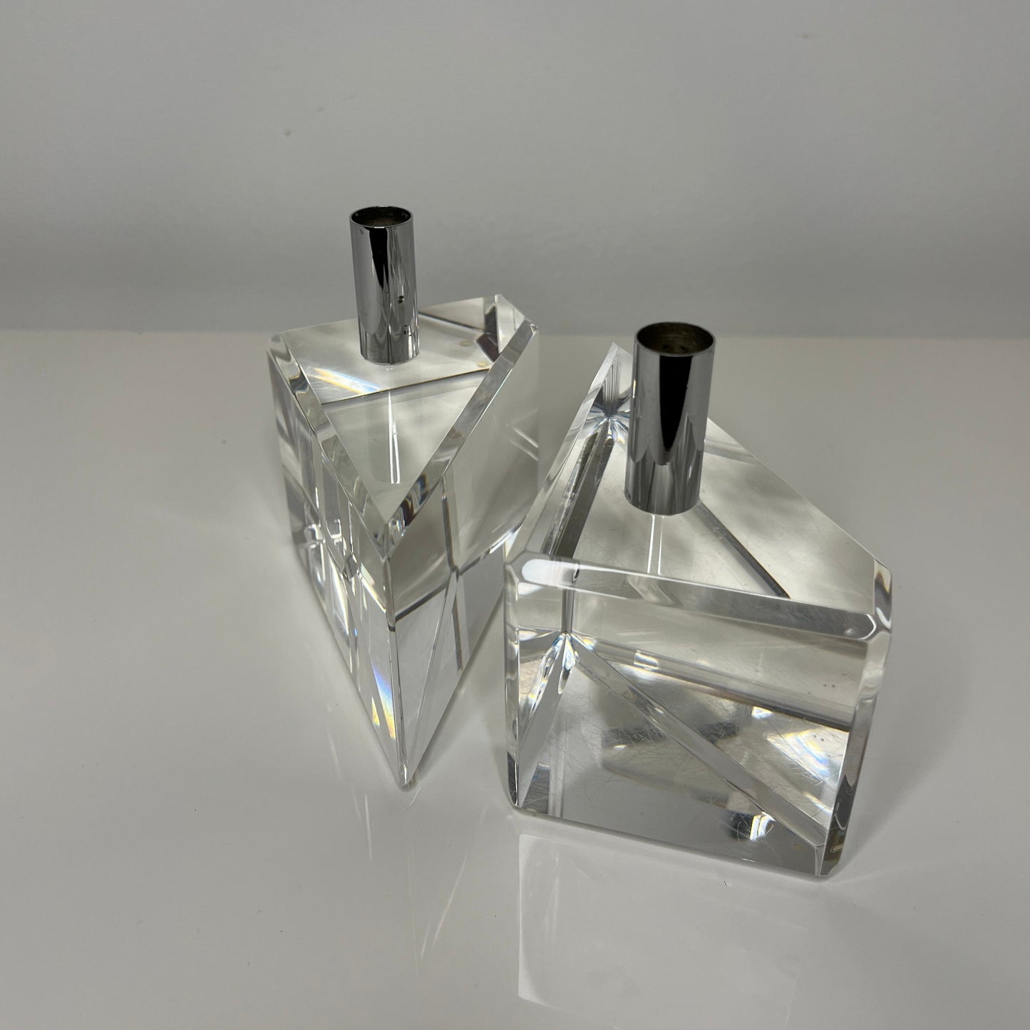 Vintage Lucite + Chrome Candlesticks