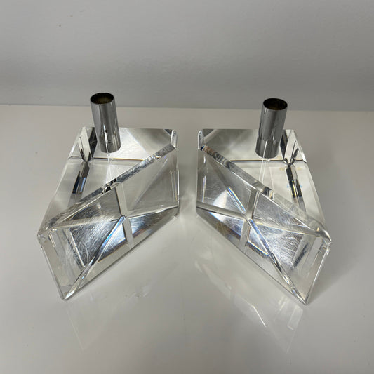 Vintage Lucite + Chrome Candlesticks