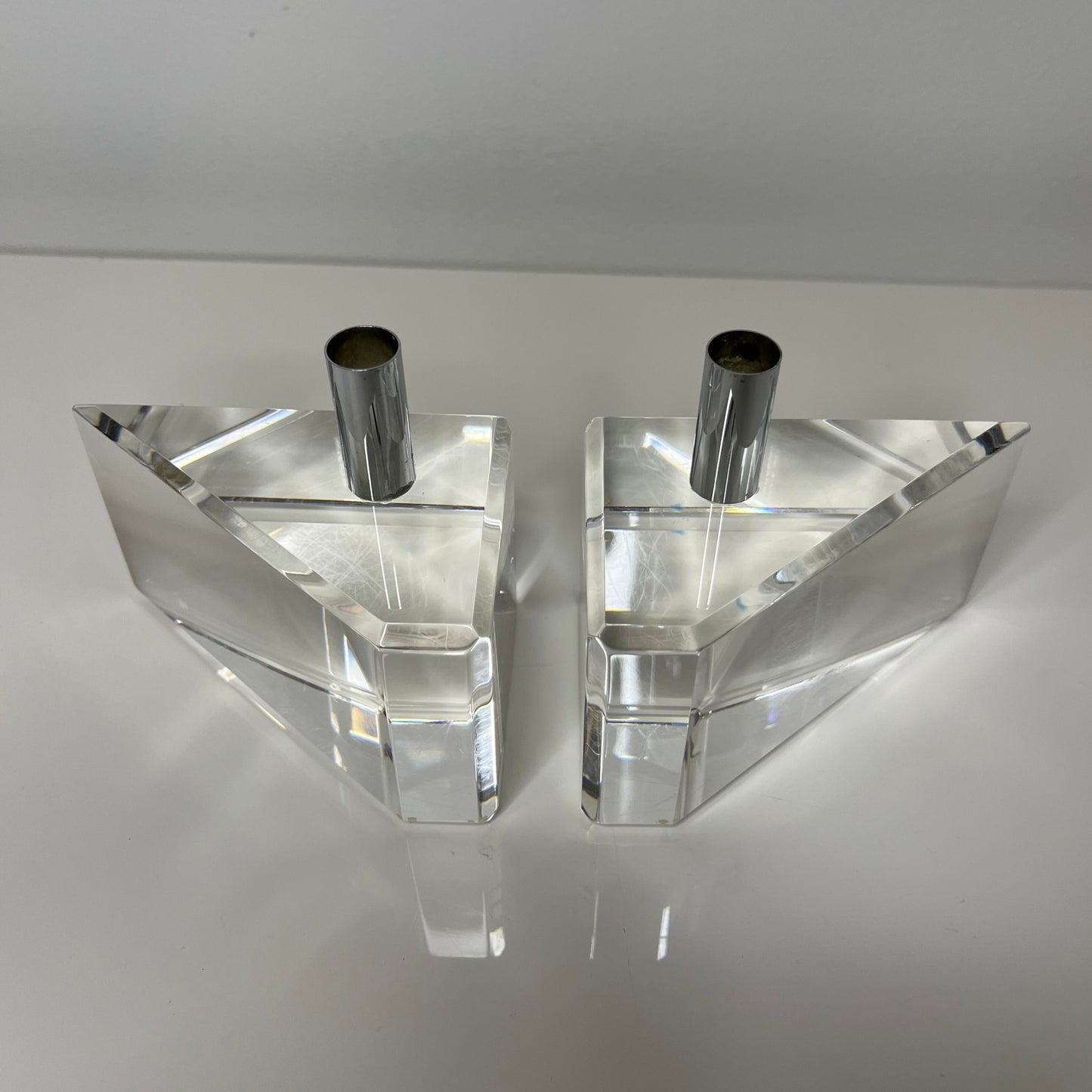 Vintage Lucite + Chrome Candlesticks