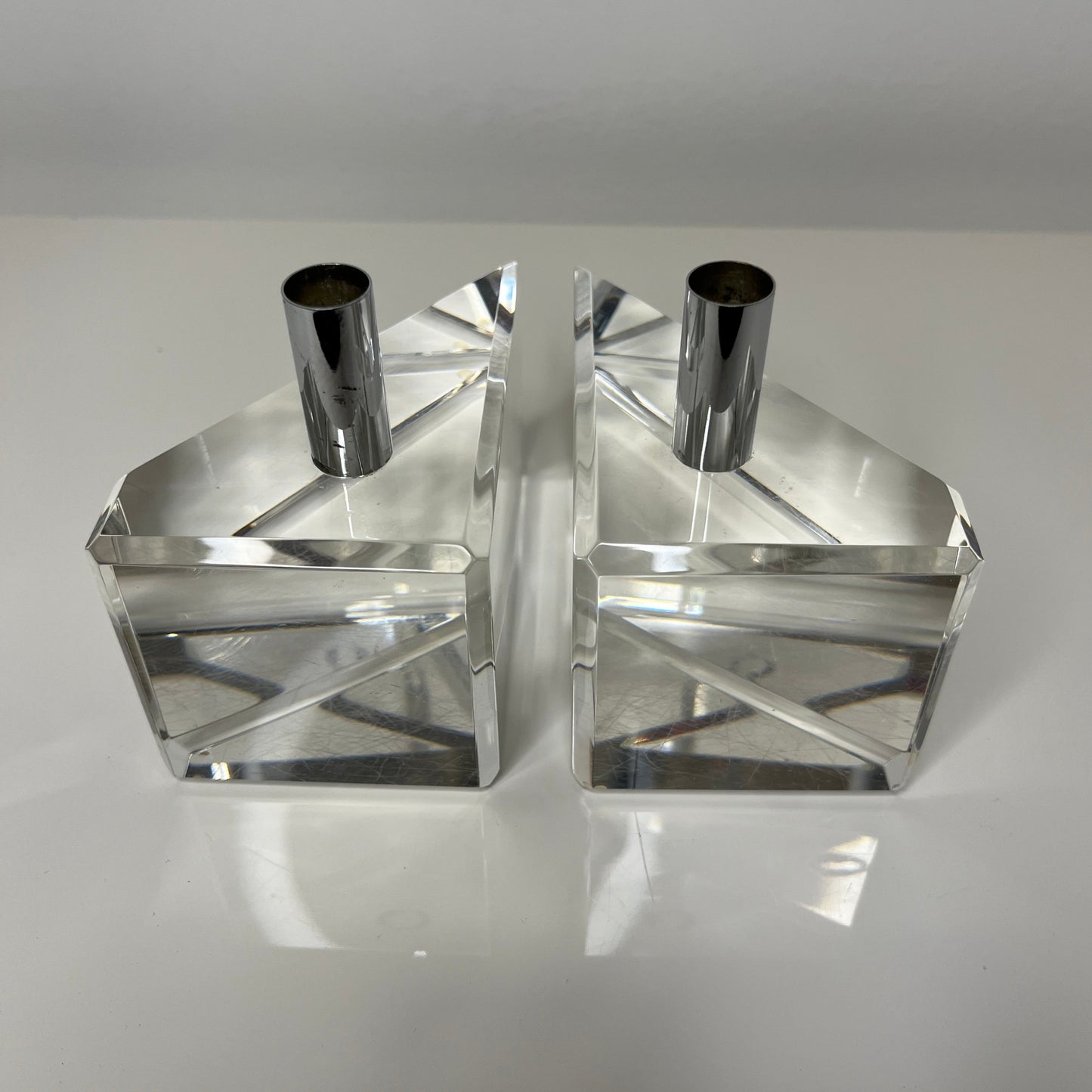 Vintage Lucite + Chrome Candlesticks