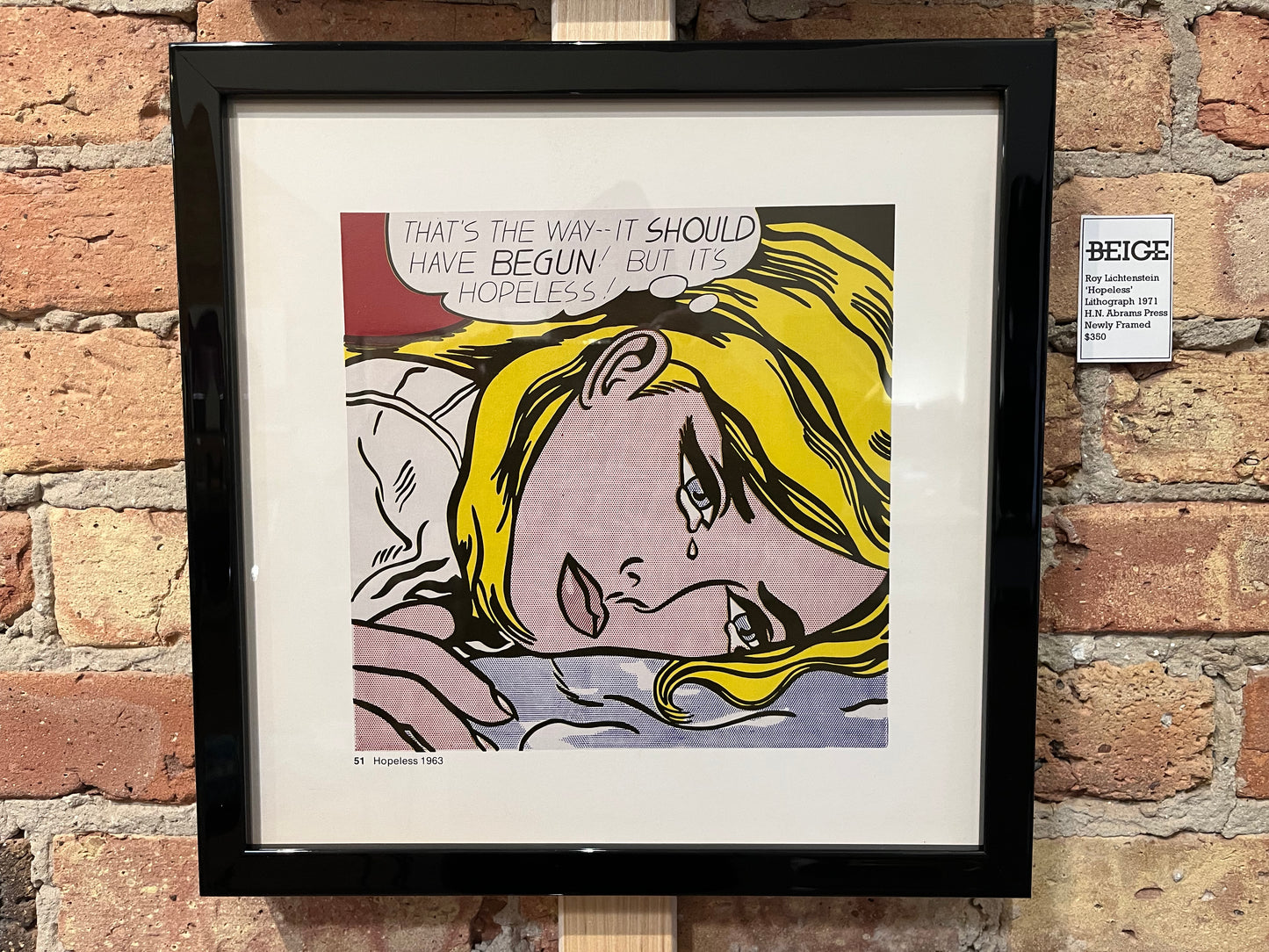 Vintage Roy Lichtenstein Lithograph 'Hopeless'