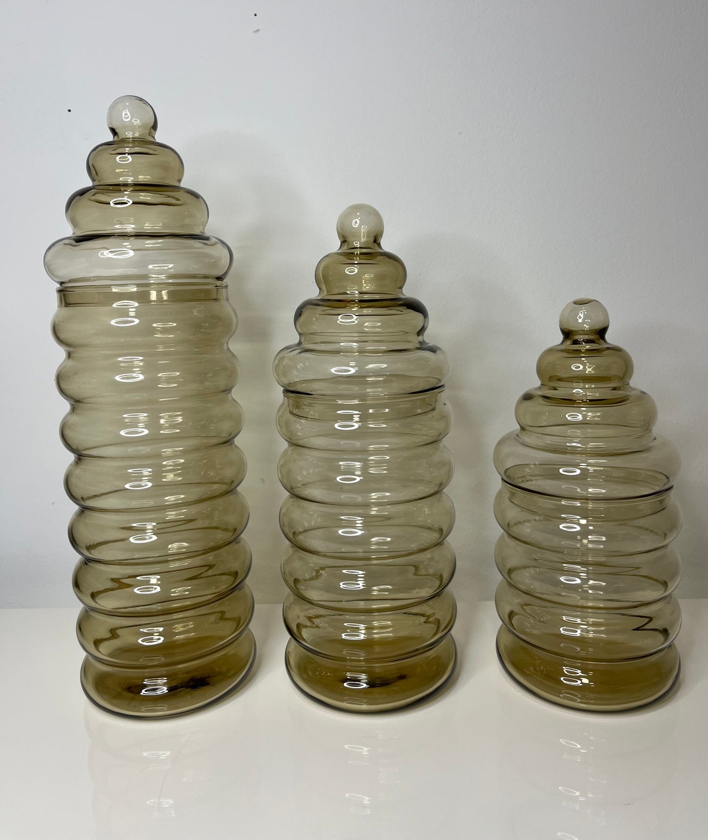 Set 3 Holmegaard Denmark "Primula' Apothecary Jars by Jacob Bang