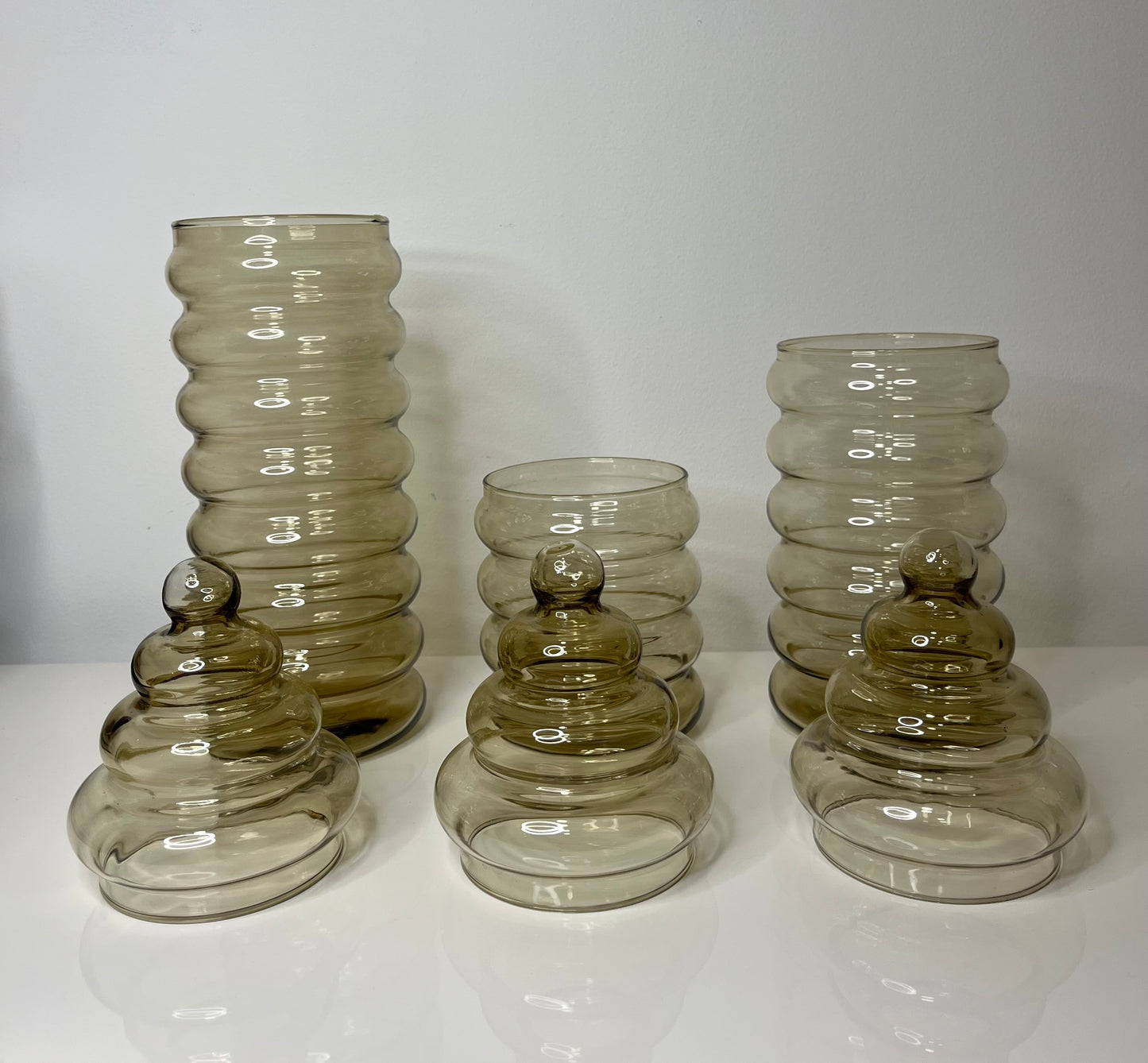 Set 3 Holmegaard Denmark "Primula' Apothecary Jars by Jacob Bang