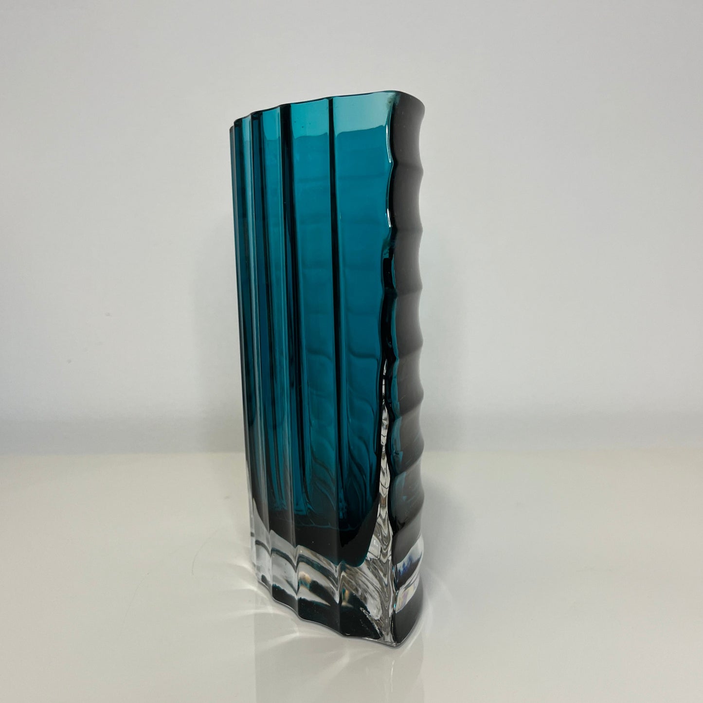 Turquoise Ribbed Vase by Gunnar Ander for Lindshammar Sweden