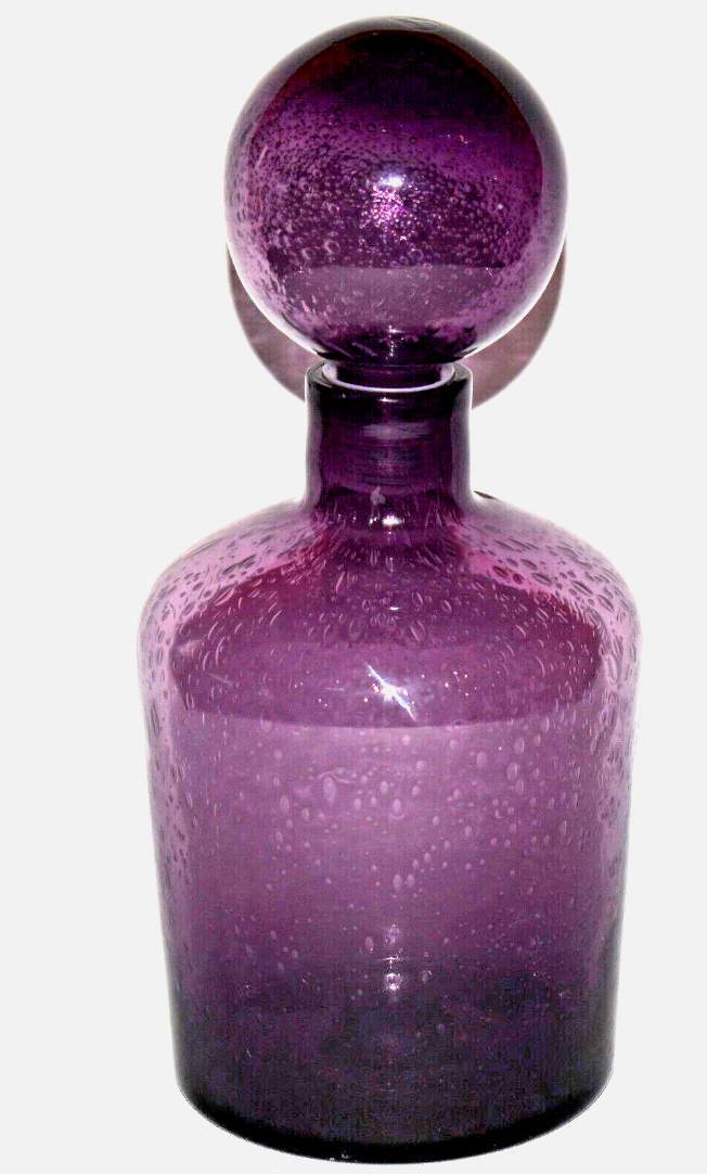 Vintage Amethyst Bubble Glass Decanter w. Ball Stopper